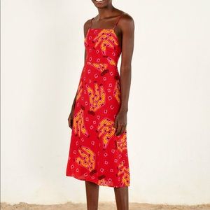 FarmRio NWT red tiki bananas back tie midi dress